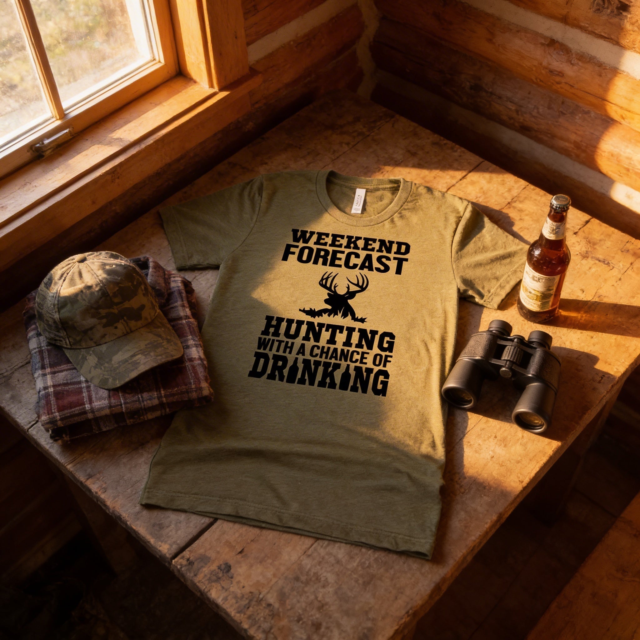 Hunting Gift for Men - Hunting with a chance of Drinking T-shirt - Funny Mens Shirt