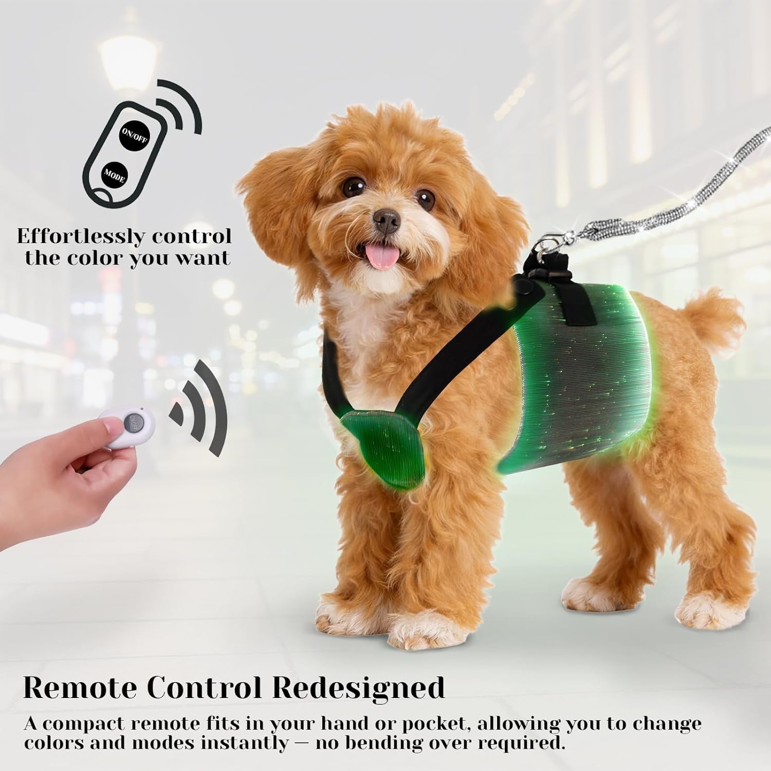 LED Dog Harness Light Up Fiber Optic Remote Control Small Dogs Cats