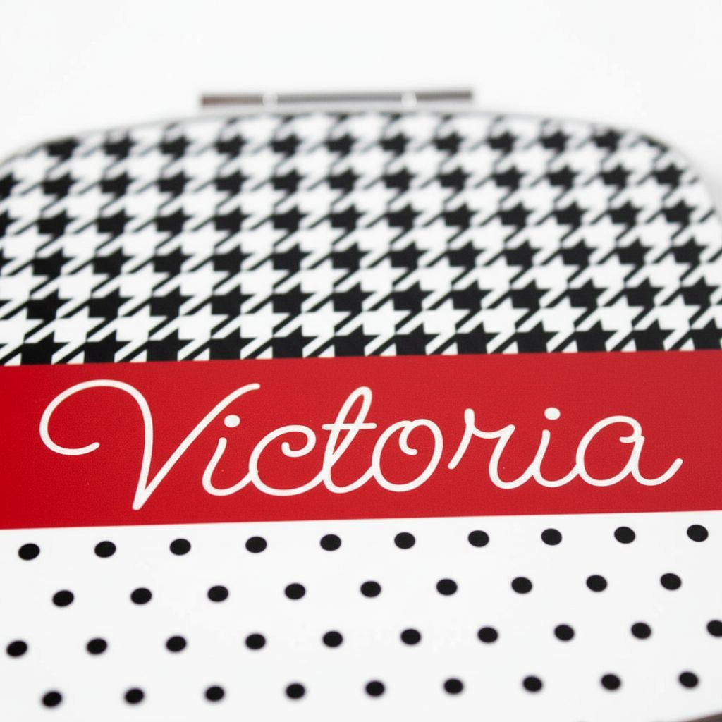 Personalized Compact Mirror - Red Black Polka Dot Houndstooth Custom Bridesmaids Gifts - Personalized Bridesmaids Gifts