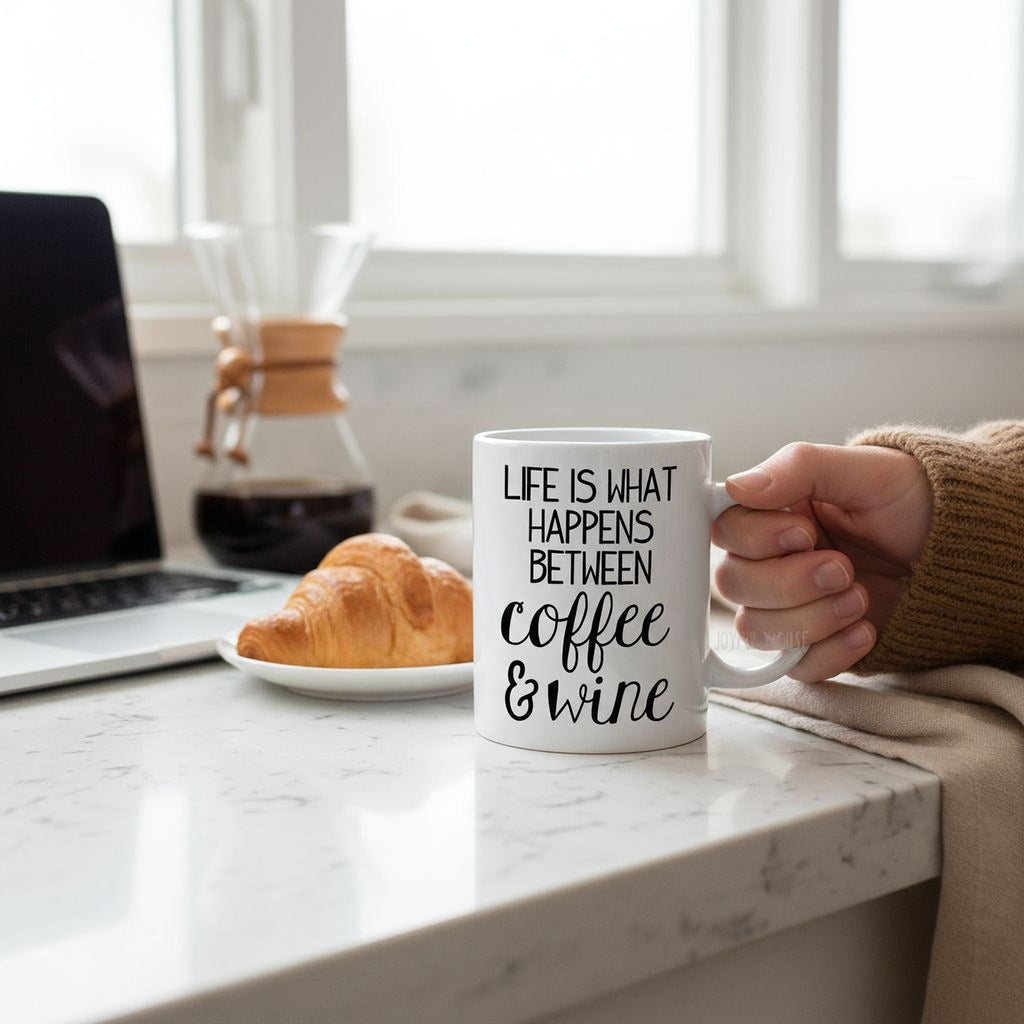 Funny Coffee Mug – Life Is What Happens Between Coffee & Wine | Ceramic Gift