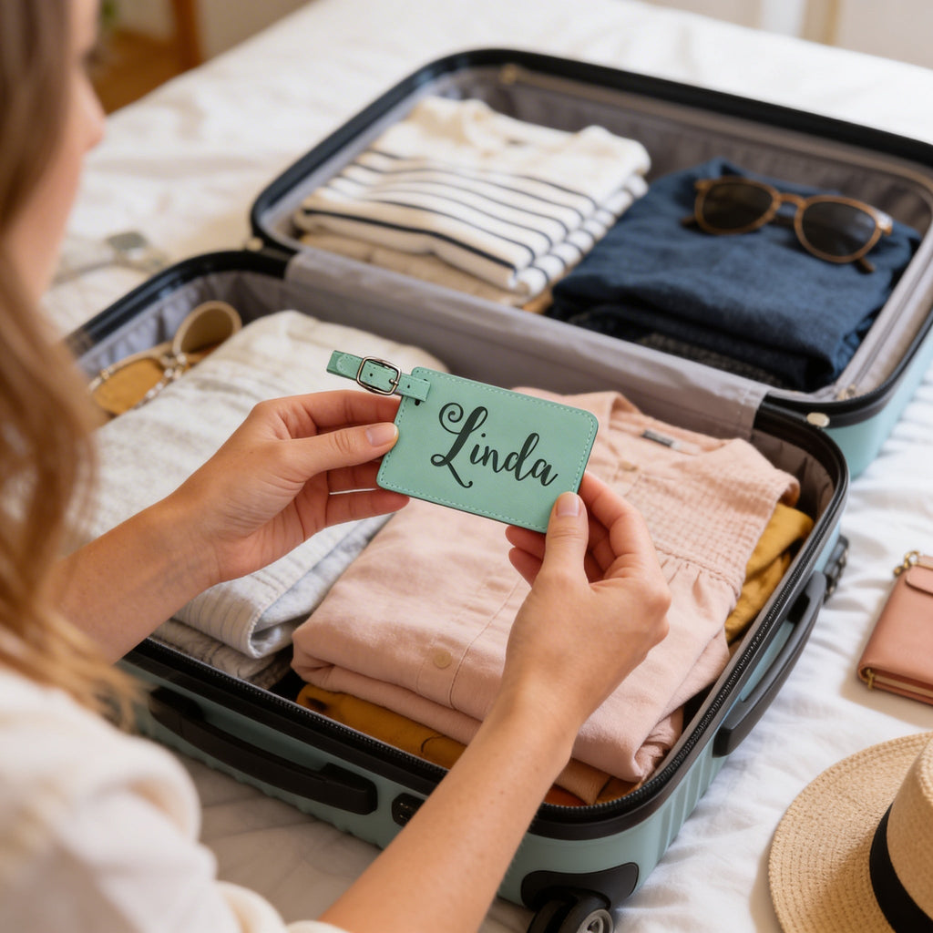 Personalized Luggage Tag - Custom Engraved Leather Travel ID Tag Gift