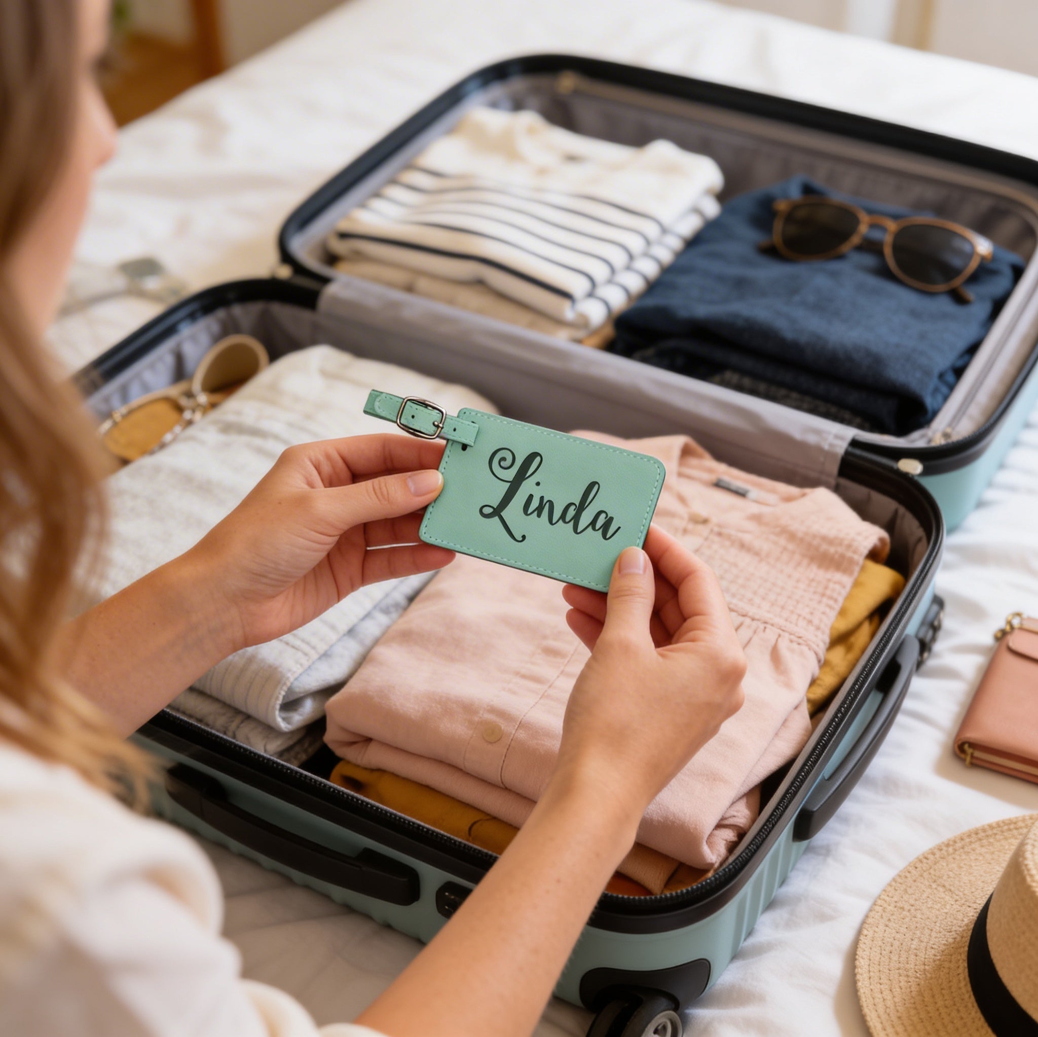 Personalized Luggage Tag - Custom Engraved Leather Travel ID Tag Gift