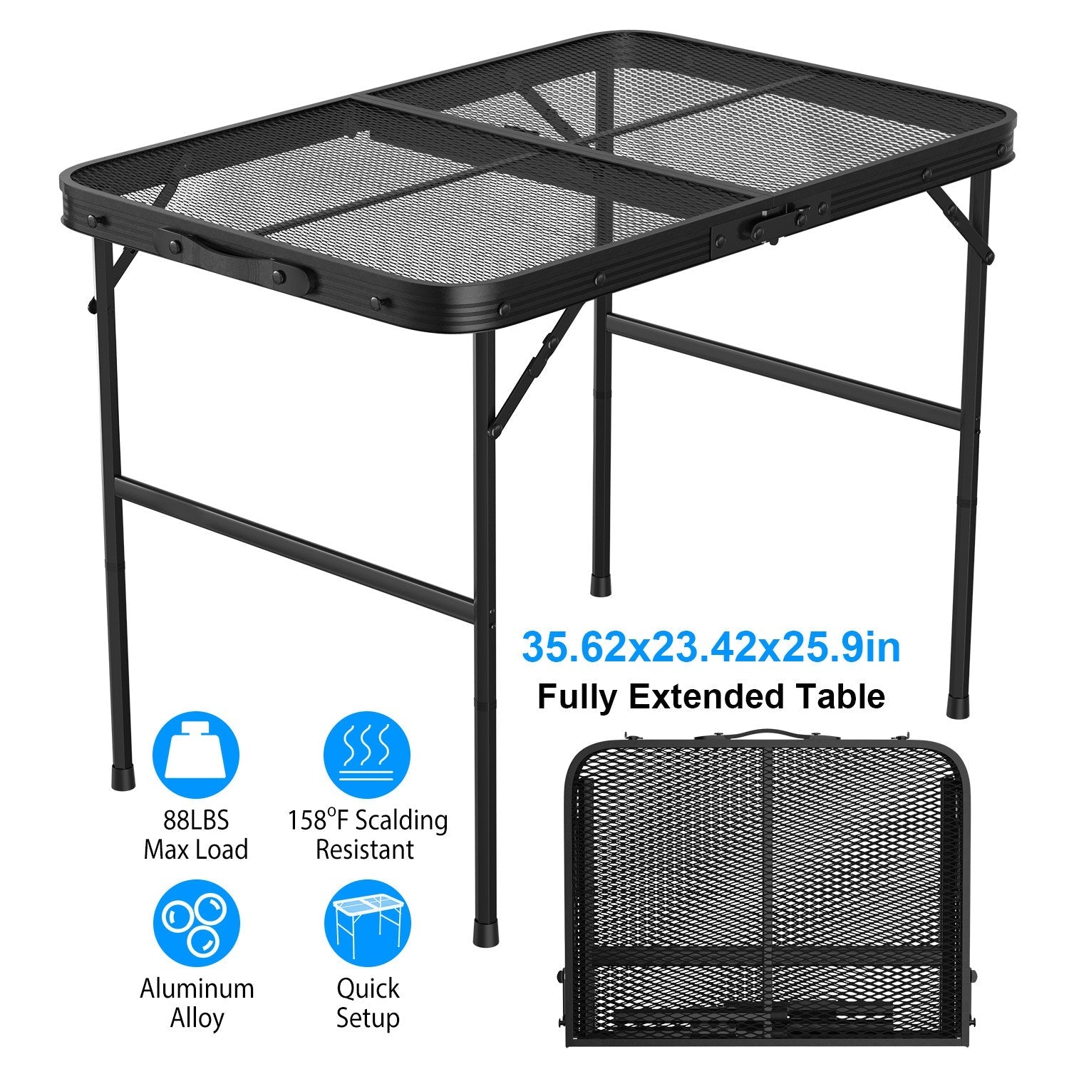 Foldable Camping Table – Height-Adjustable Aluminum Grill Stand