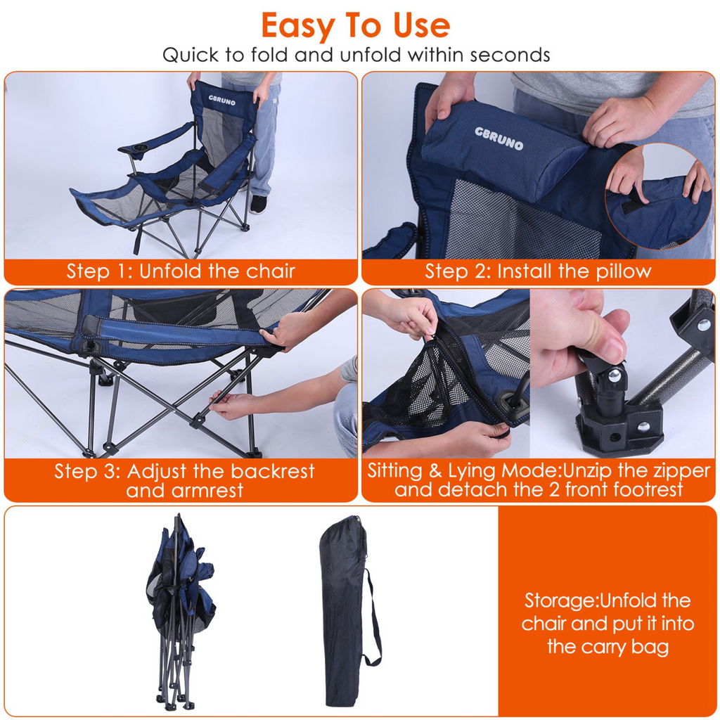 Foldable Camping Chair with Reclining Backrest & Carry Bag