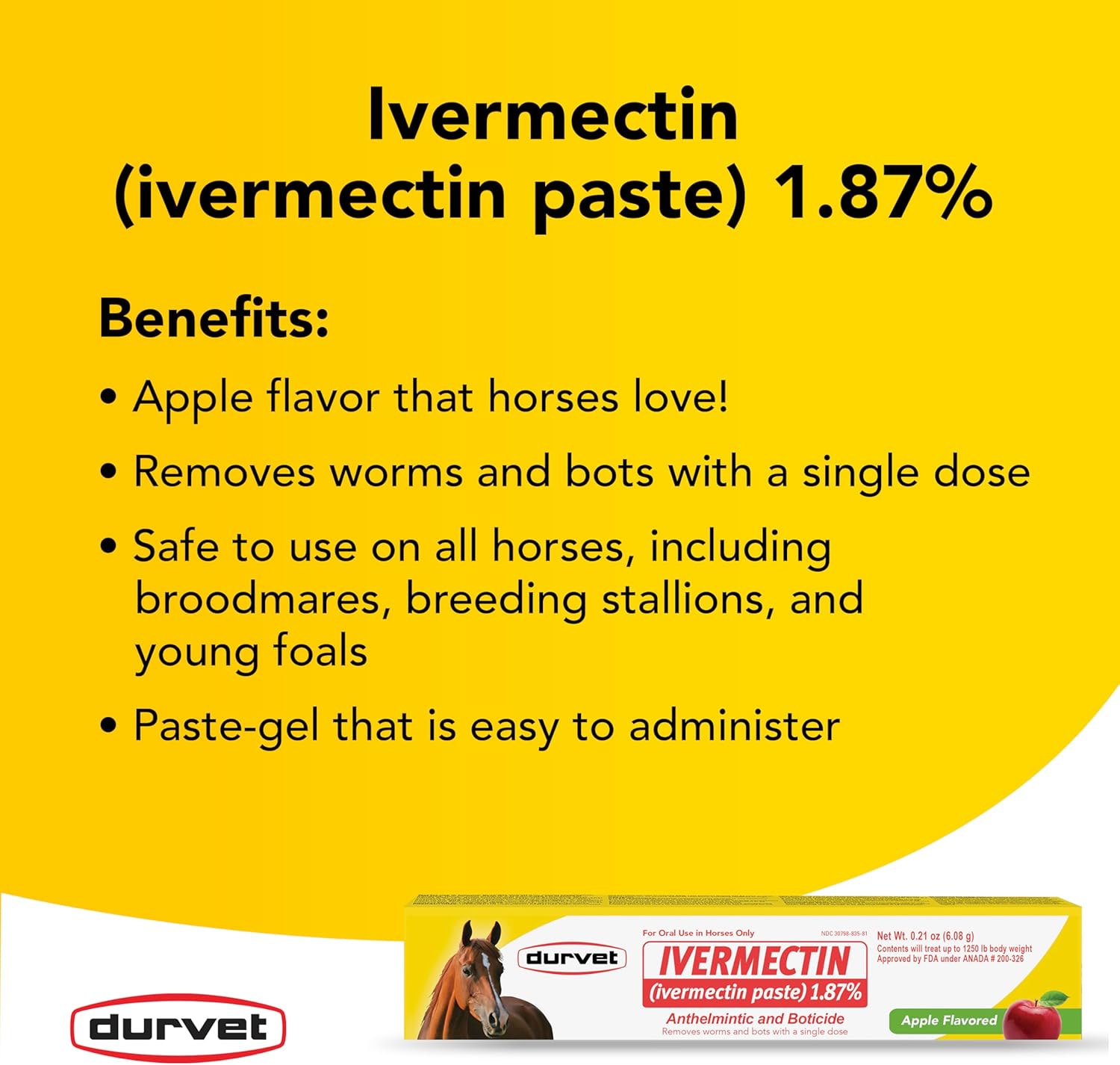 Durvet Ivermectin Horse Wormer Apple Flavor Broad Spectrum Equine Dewormer 12PCK