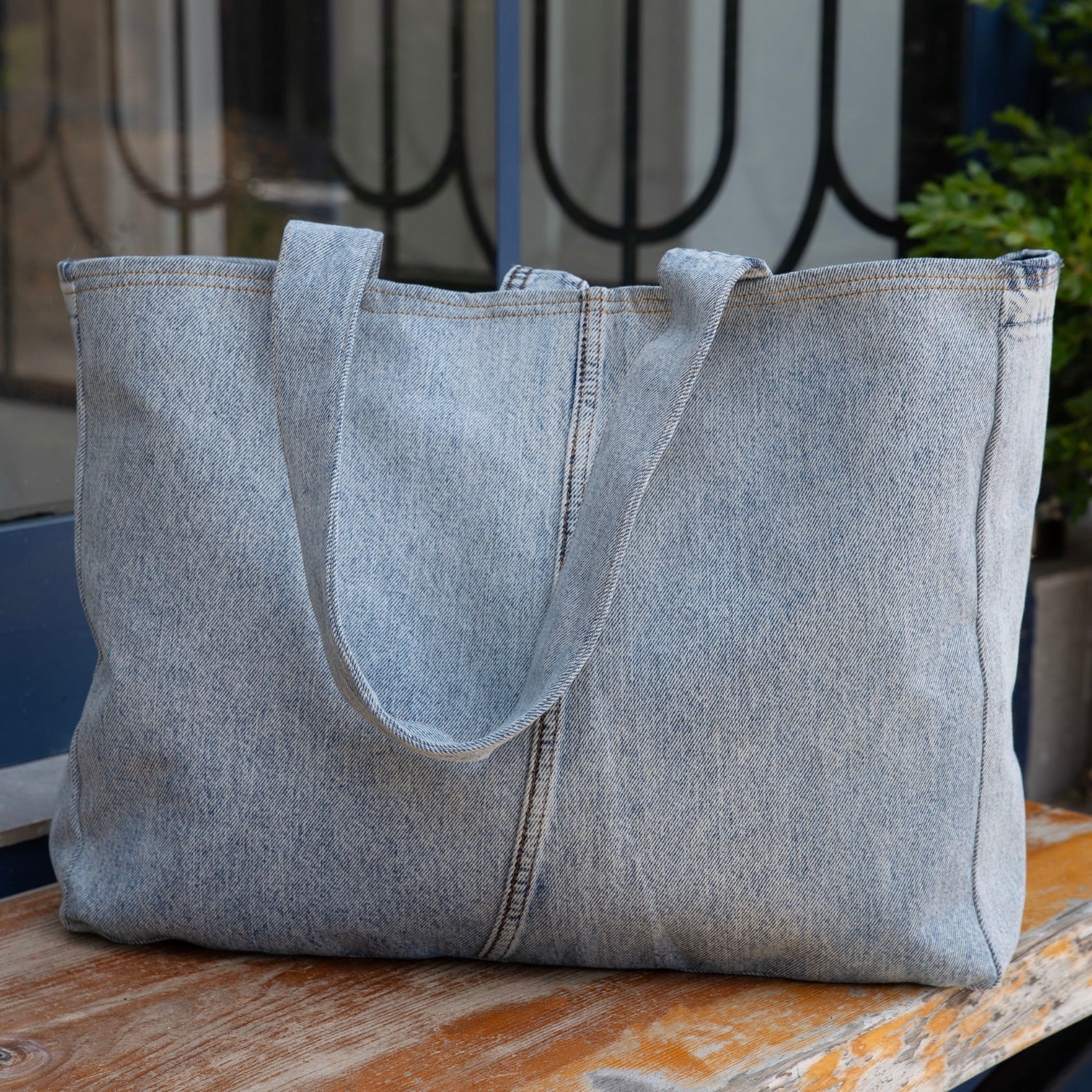 Brooklyn Heritage Tote / Recycled Denim Snow White