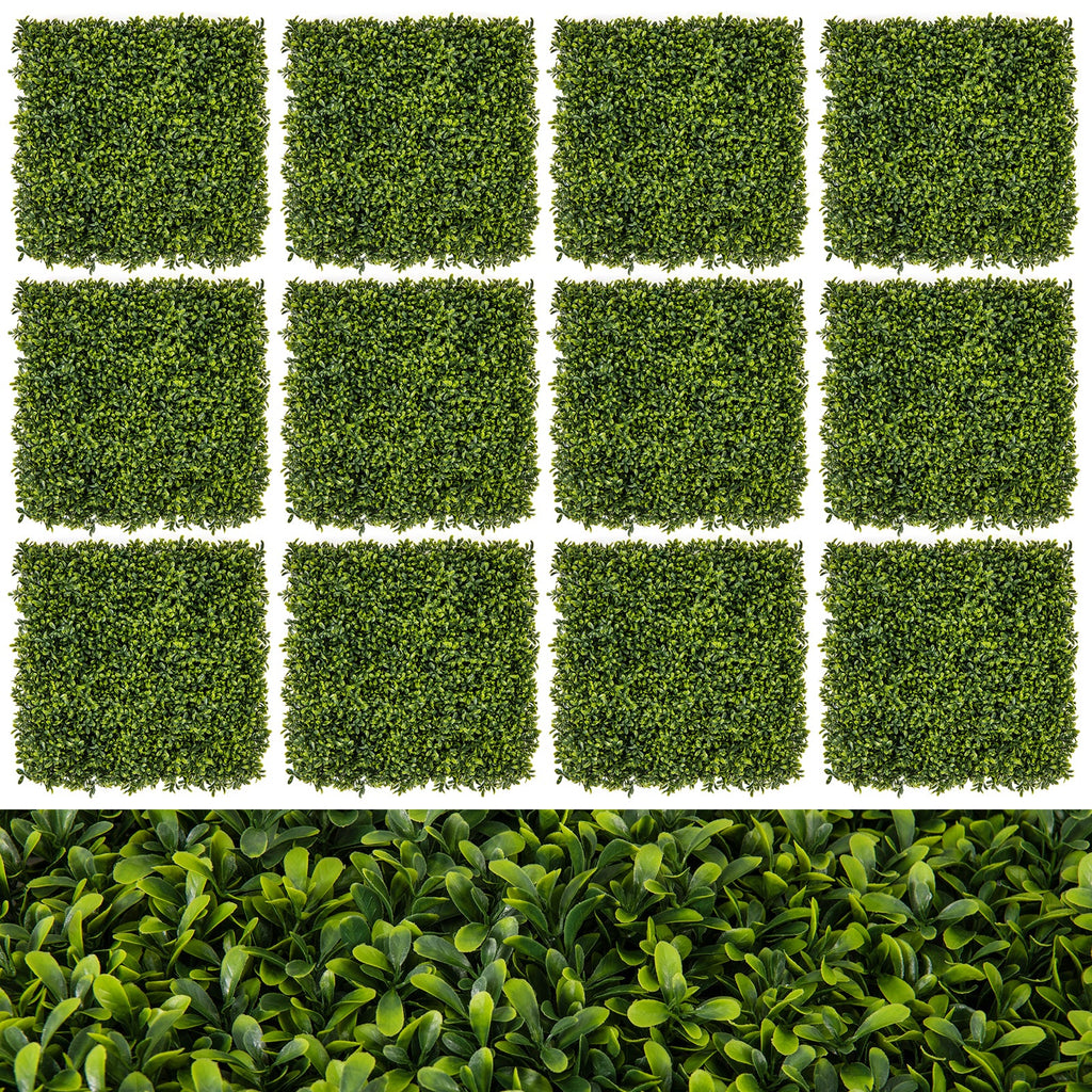 12-Pieces 20 Inch x 20 Inch Artificial Hedge Boxwood Panels