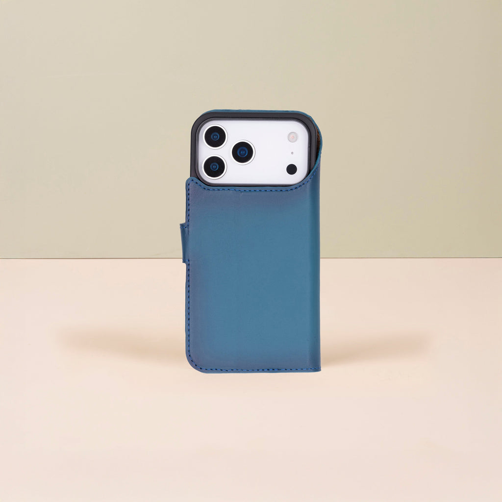 Leather iPhone 18 Pro Wallet Case – Blue - Austin
