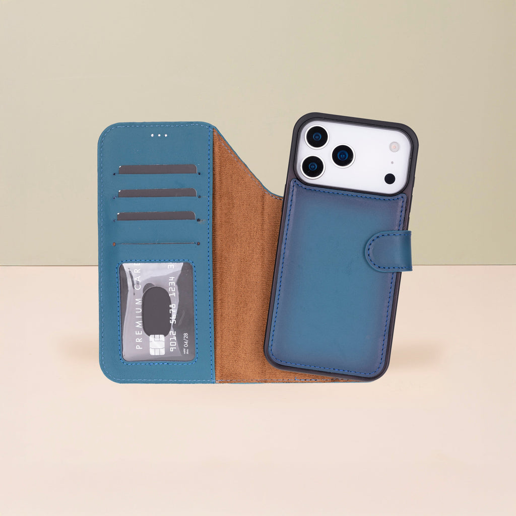 Leather iPhone 18 Pro Wallet Case – Blue - Austin