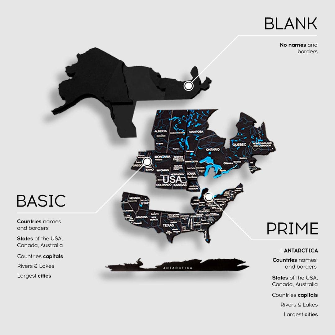 Wooden World Map Black