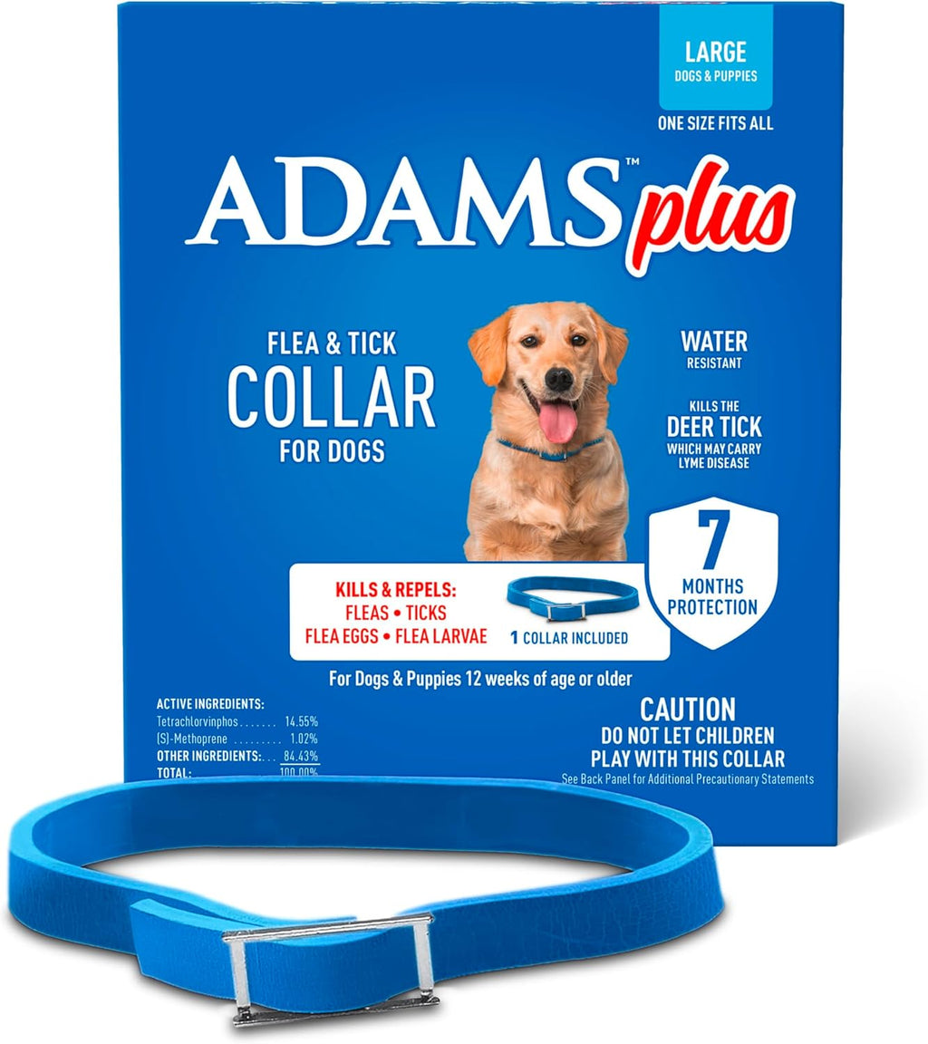 Adams Plus Flea Tick Collar Dogs 7-Month Large Dogs Puppies Kills Fleas Ticks