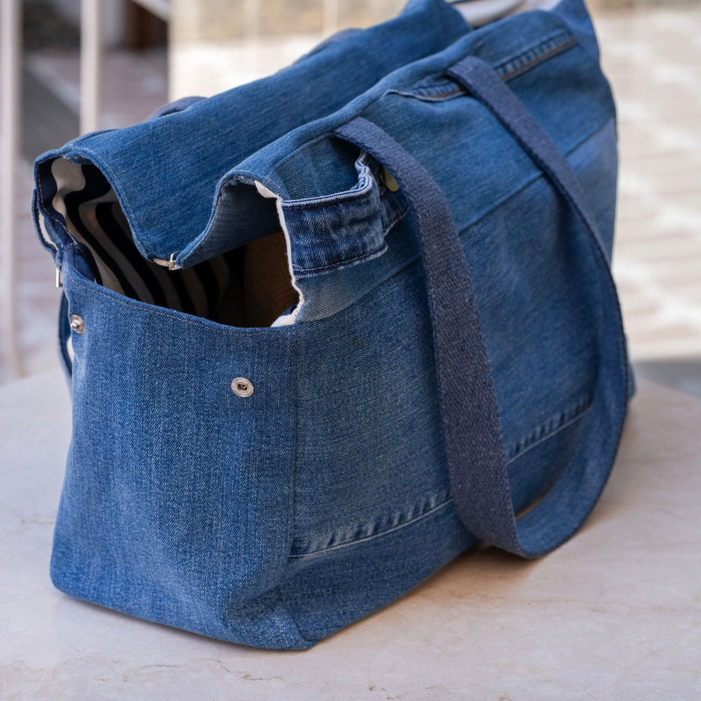 Upcycled Denim Sports Tote - Blue