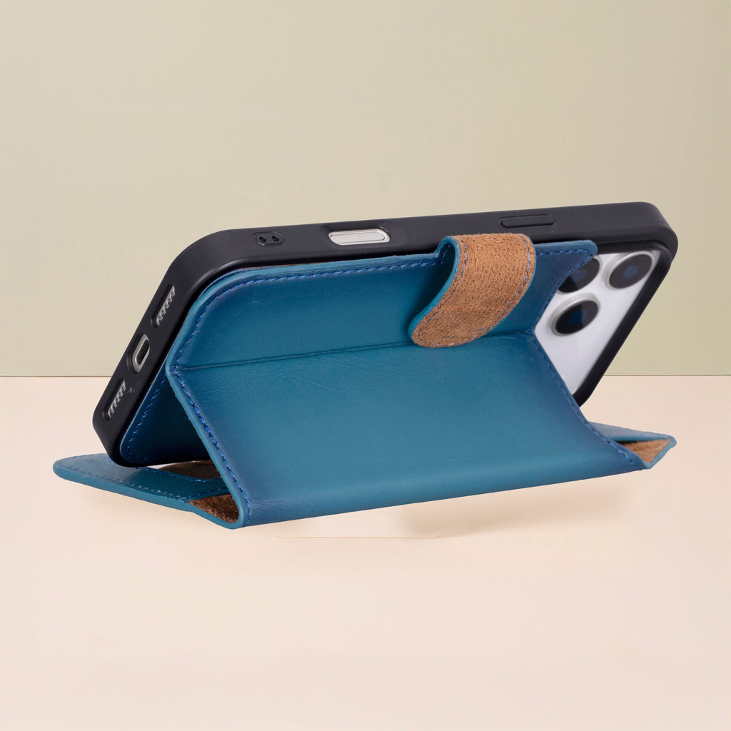 Leather iPhone 17 Pro Wallet Case – Blue - Austin