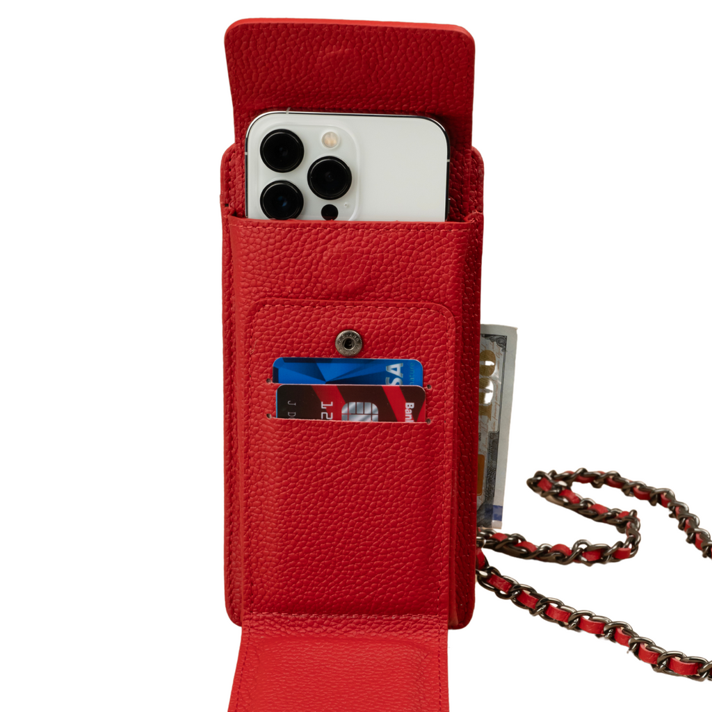Leather Red Crossbody Bag Phone Wallet - Columbus