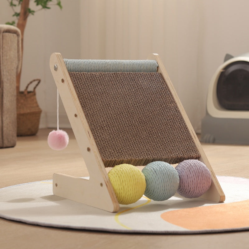 L-Shaped Wall-Mounted Corrugated Cat Scratcher With Sisal Ball