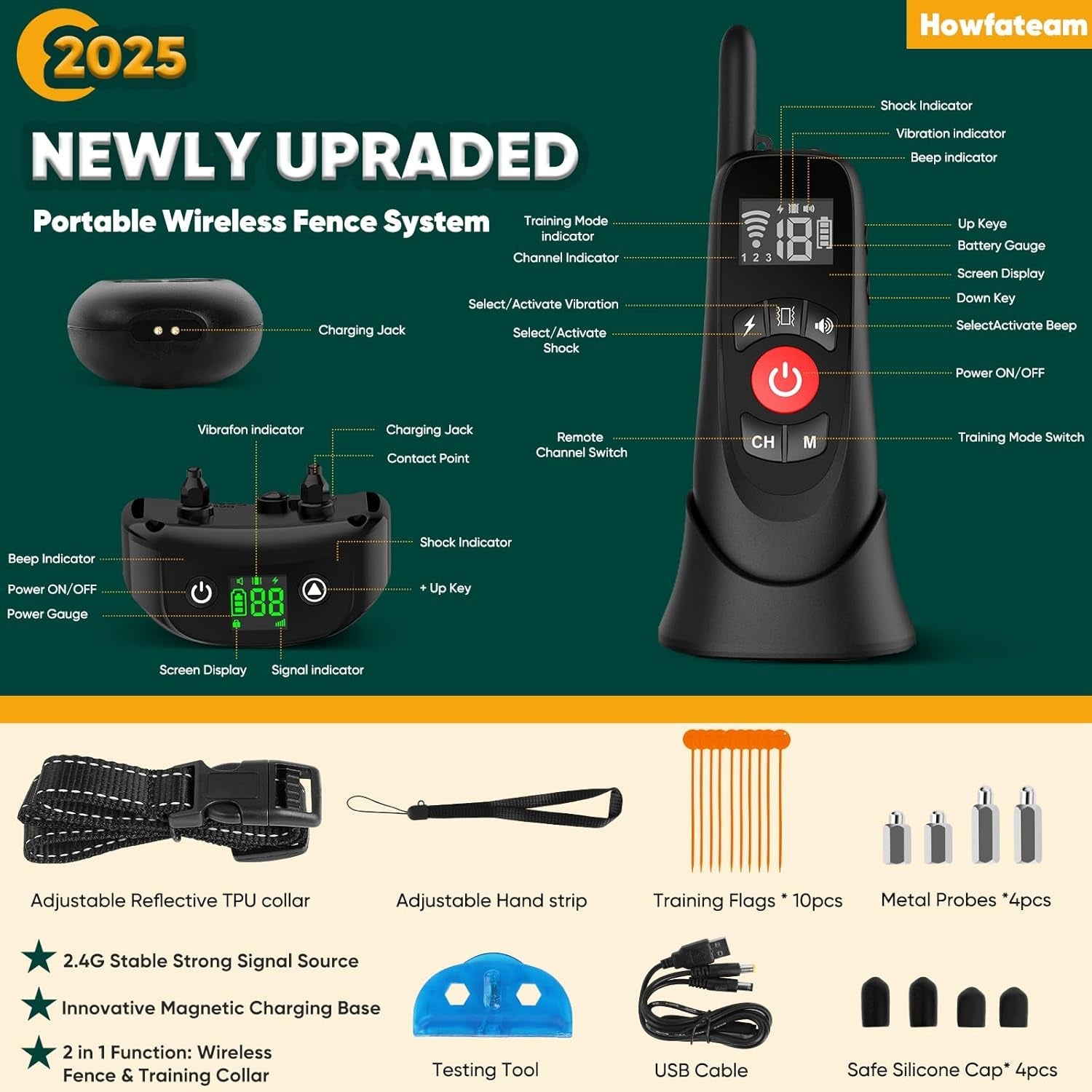 Wireless Dog Fence Collar Electric Training Remote Waterproof 1640ft Range
