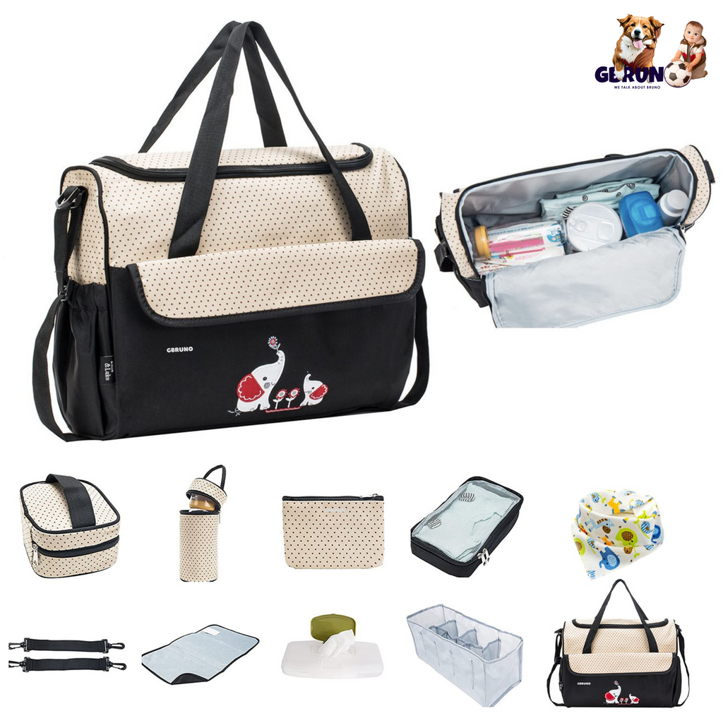 11Pcs Baby Nappy Diaper Bags Set for Mom Dad Mummy Shoulder Bags Multifunctional Diaper Handbags with Food Bag Bottle Bag Diaper Pad Burp Cloth 2 Hook