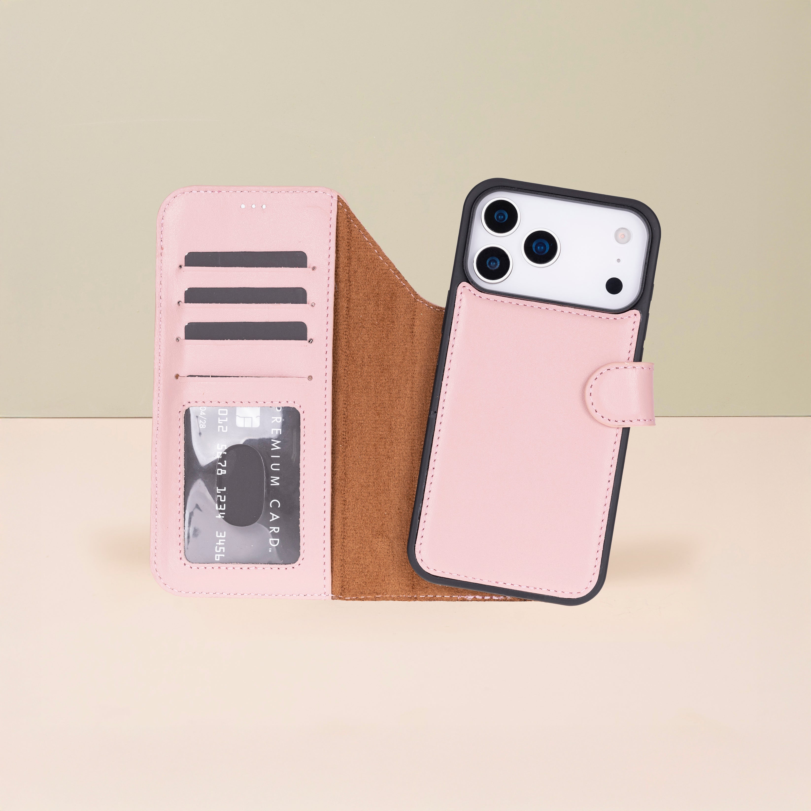 Leather iPhone 17 Pro  Wallet Case – Pink - Austin