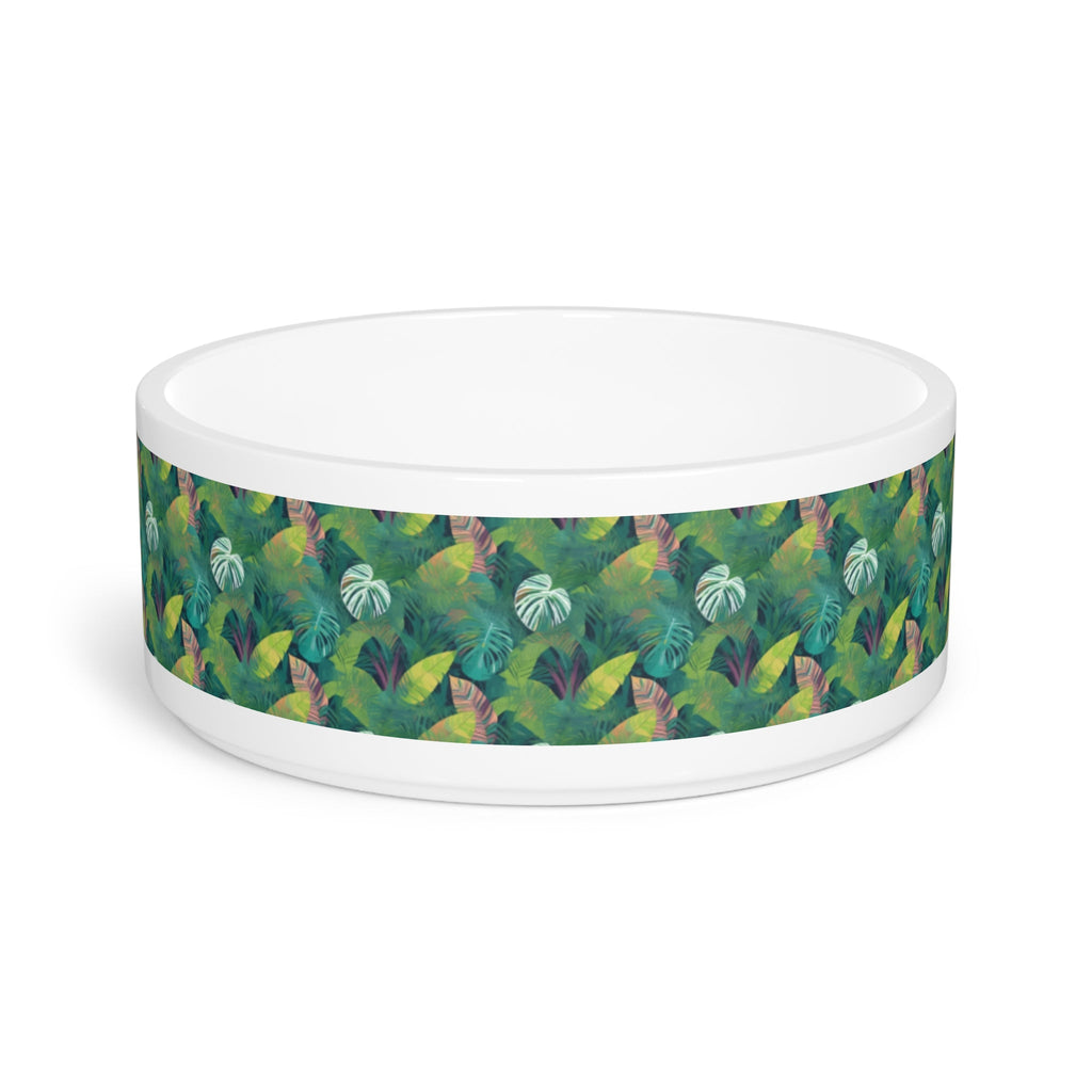 Emerald Canopy Pattern of Tropical Leaves - Pet Bowl