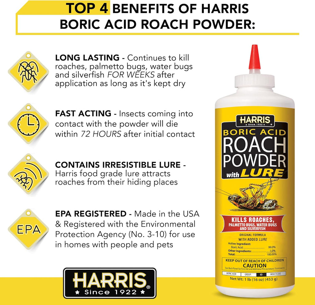 Harris Boric Roach Powder with Lure 16 oz. Puffer for Roaches Silverfish