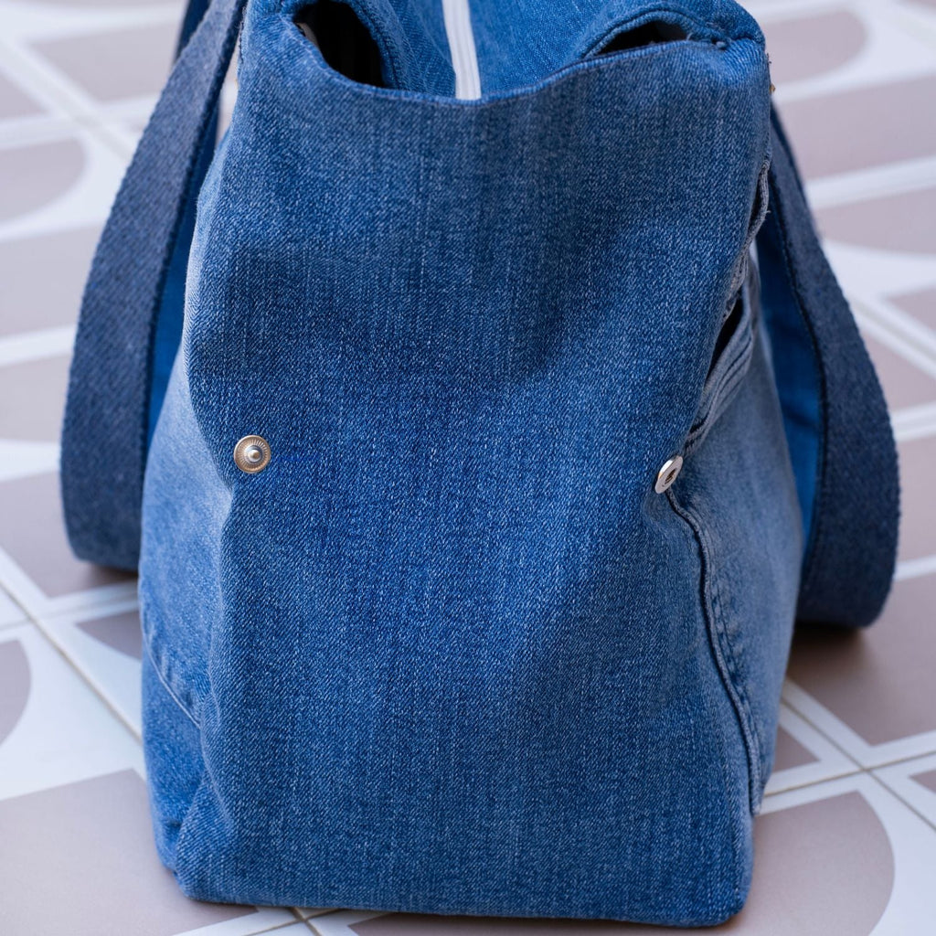 Upcycled Denim Sports Tote - Blue