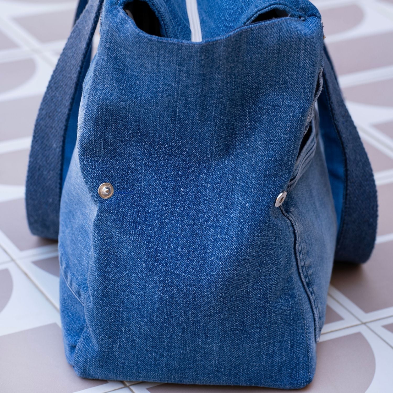 Upcycled Denim Sports Tote - Blue