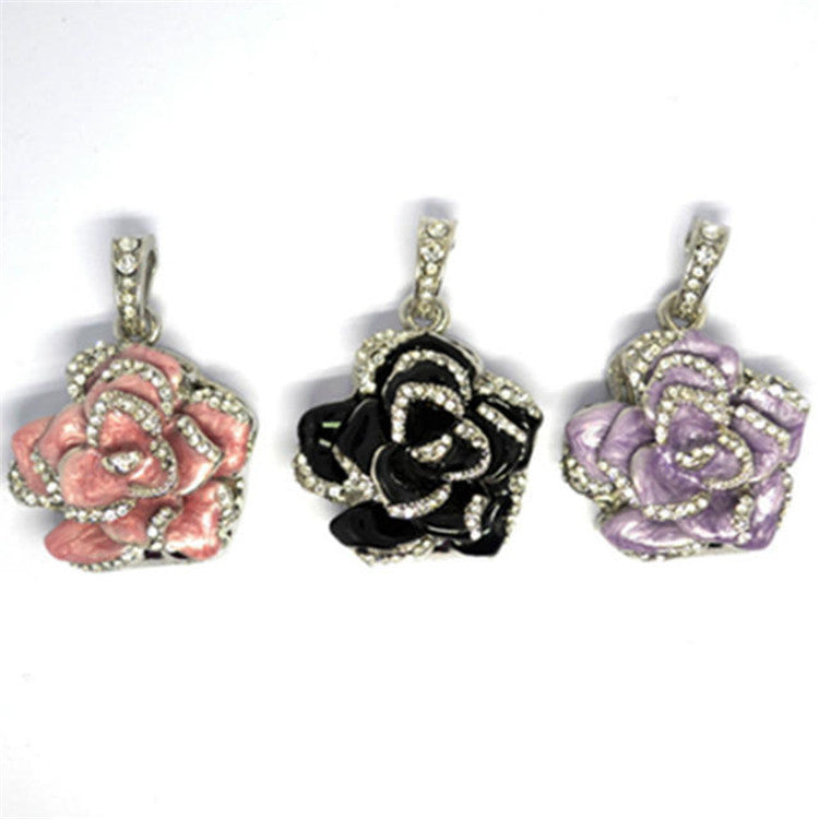 Diamond-Studded Metal Rose Flower USB Drive