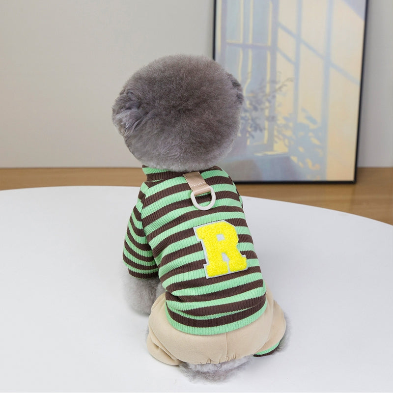 Autumn And Winter Puppy Clothing, Casual Striped Four-legged Thin Warm Hoodie, Small And Medium-sized Dog Bichon Frise Pet Clothing