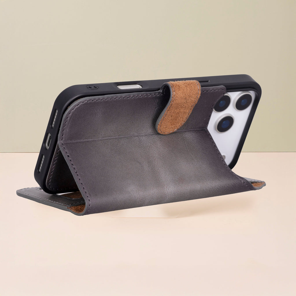 Leather iPhone 18 Pro Max Wallet Case – Gray - Austin