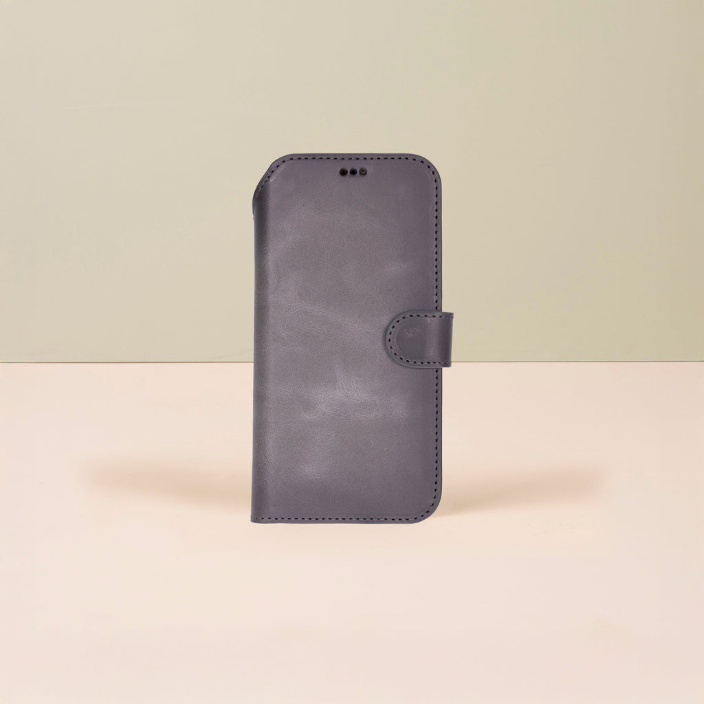 Leather iPhone 17 Pro Max Wallet Case – Gray - Austin