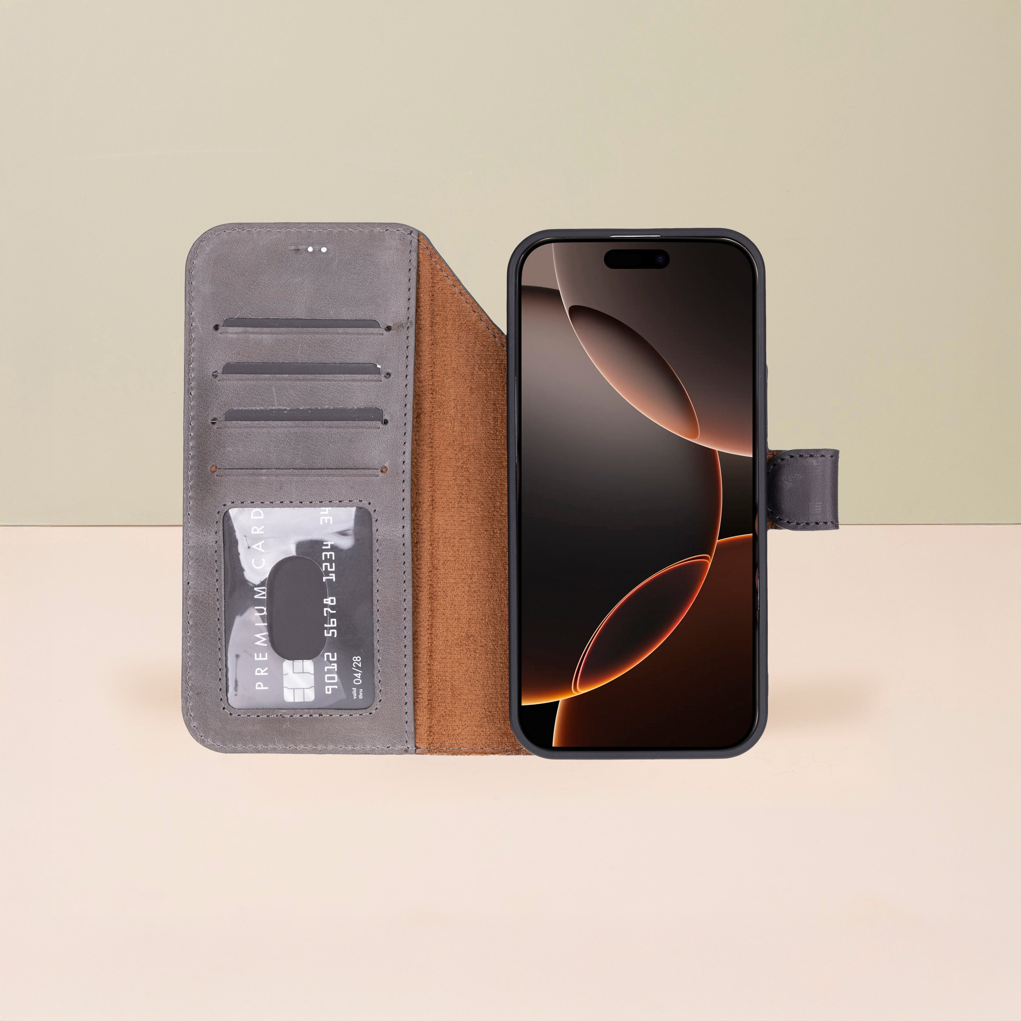 Leather iPhone 17 Pro Max Wallet Case – Gray - Austin