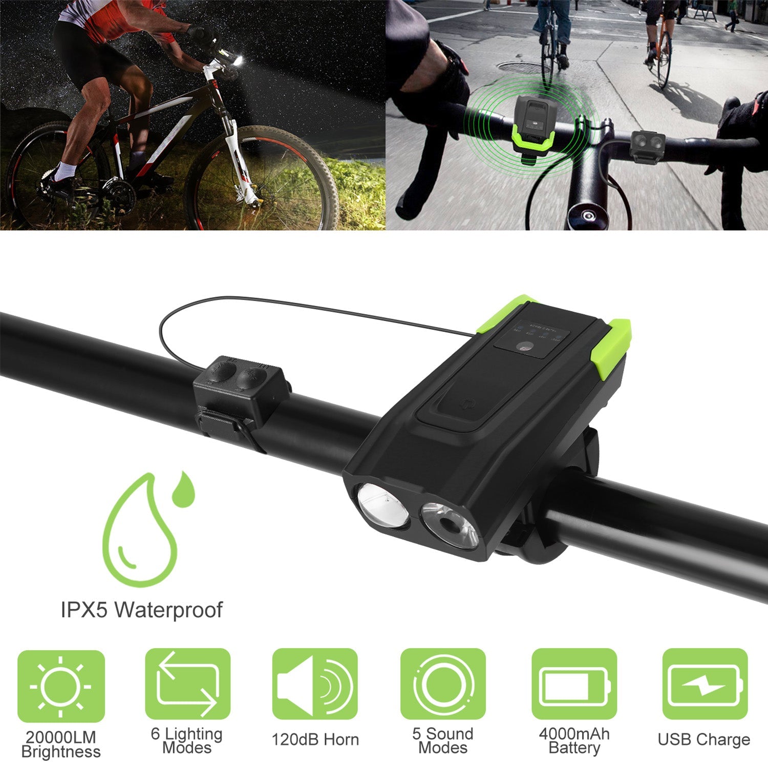 Bike Front Light Set with Horn for Night Riding