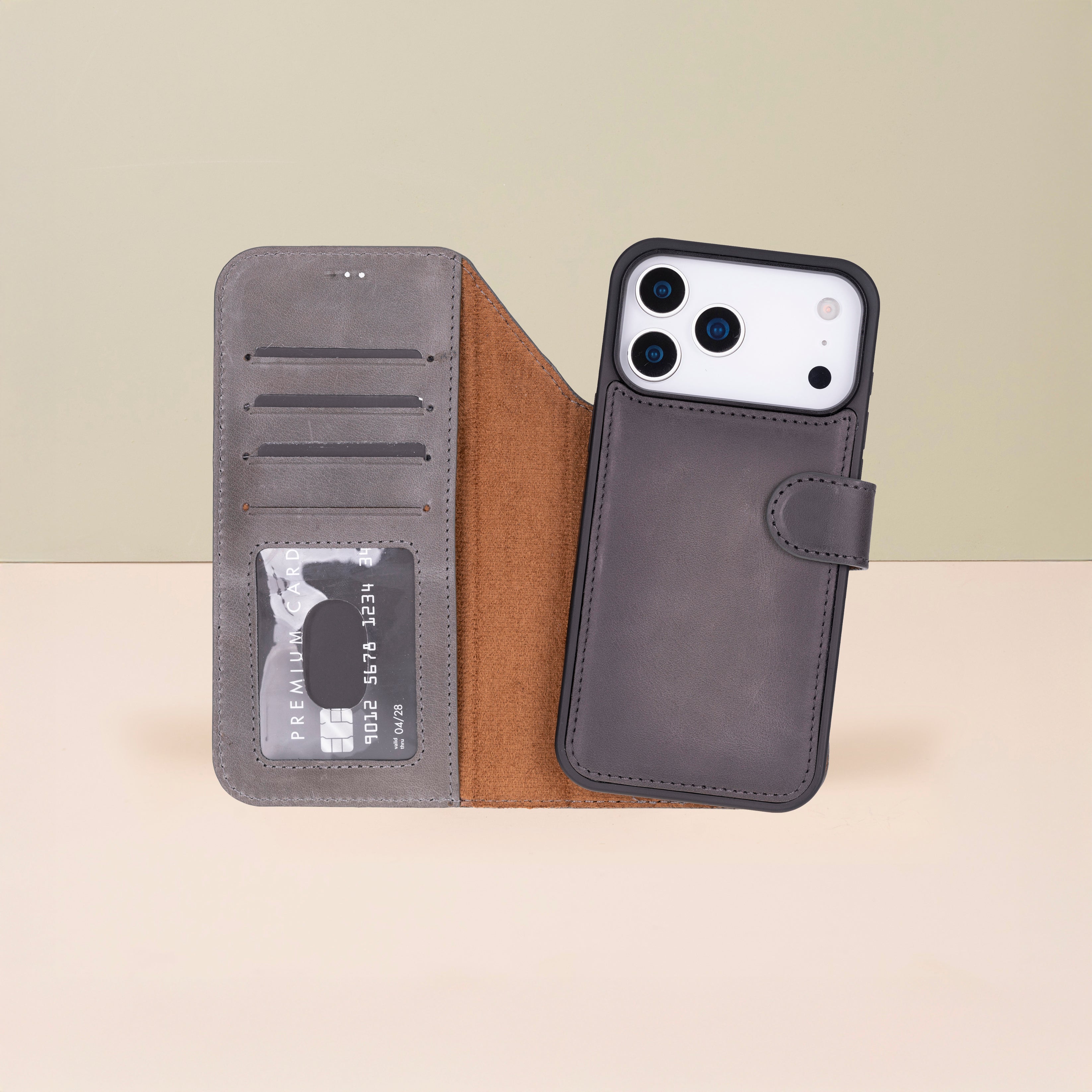 Leather iPhone 17 Pro Wallet Case – Gray - Austin