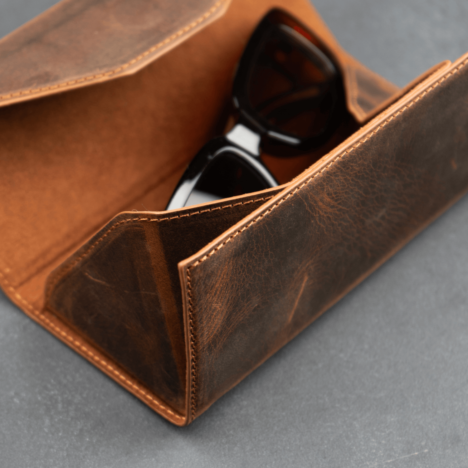 Luxury Leather Sunglasses Case - Dark Brown - Louisville
