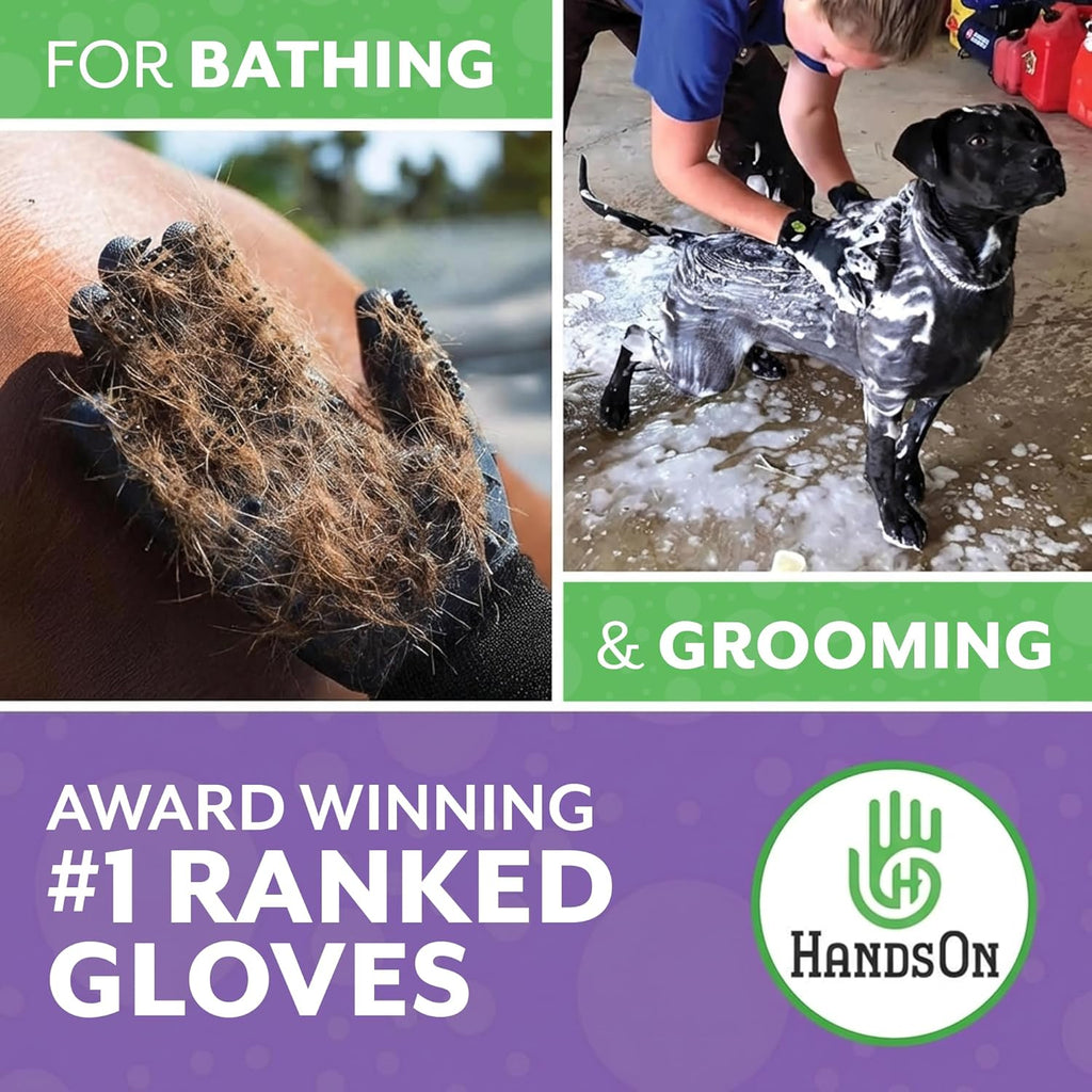 HandsOn Pet Grooming Gloves for Dogs Cats & Horses Black Assorted Sizes