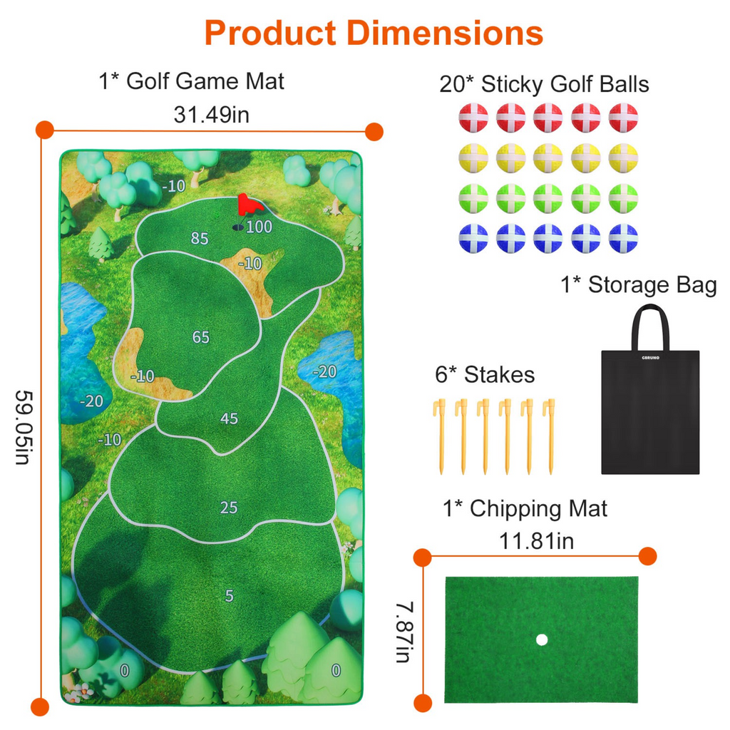 Golf Game Set Golf Game Training Mat Chipping Mat 20Pcs Sticky Golf Balls Indoor Outdoor Golf Practice Mat For Kids Party Family Gathering