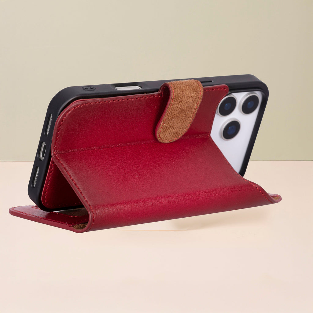 Leather iPhone 17 Pro Wallet Case – Red - Austin