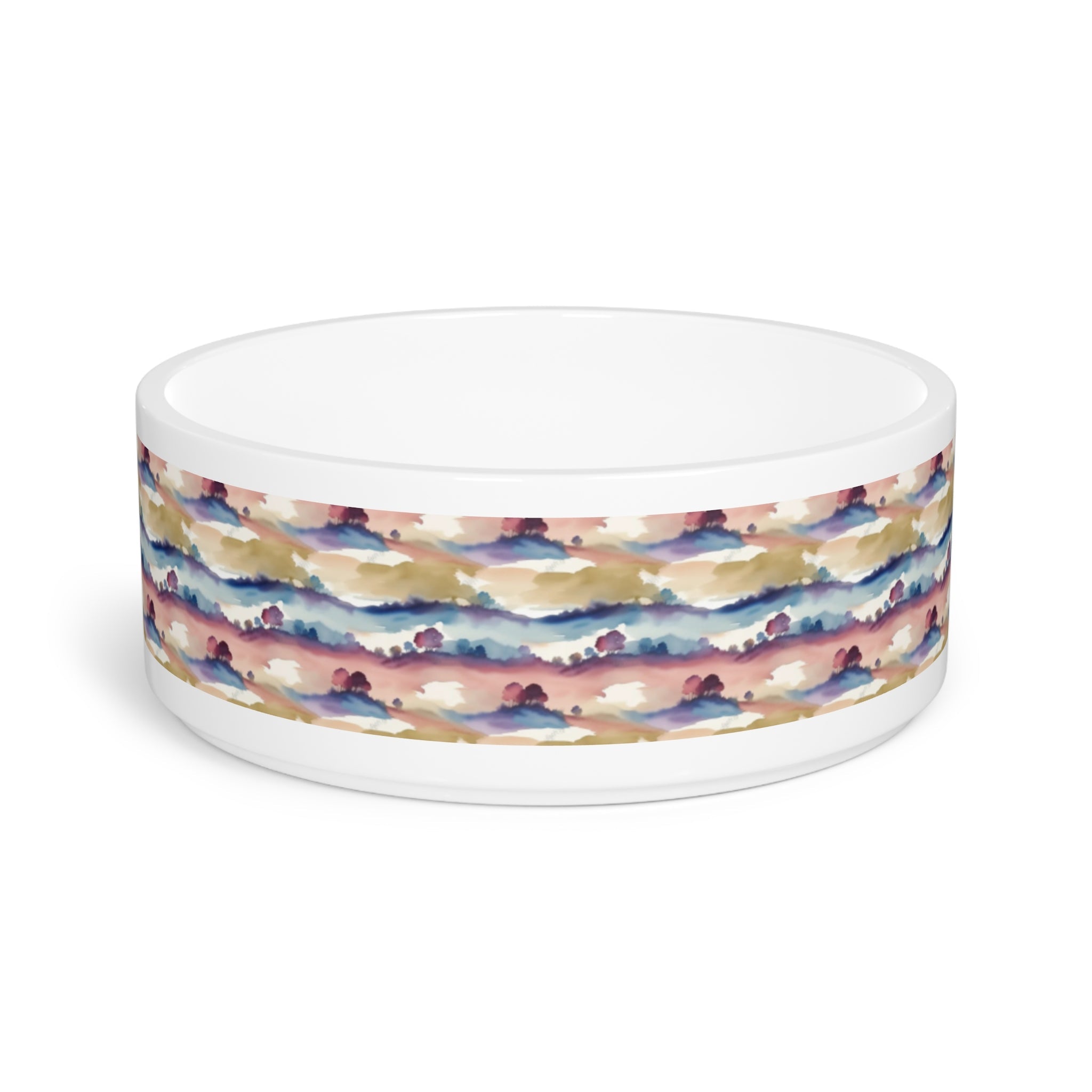 Watercolor Horizon Stripes in Dusk and Seafoam - Pet Bowl