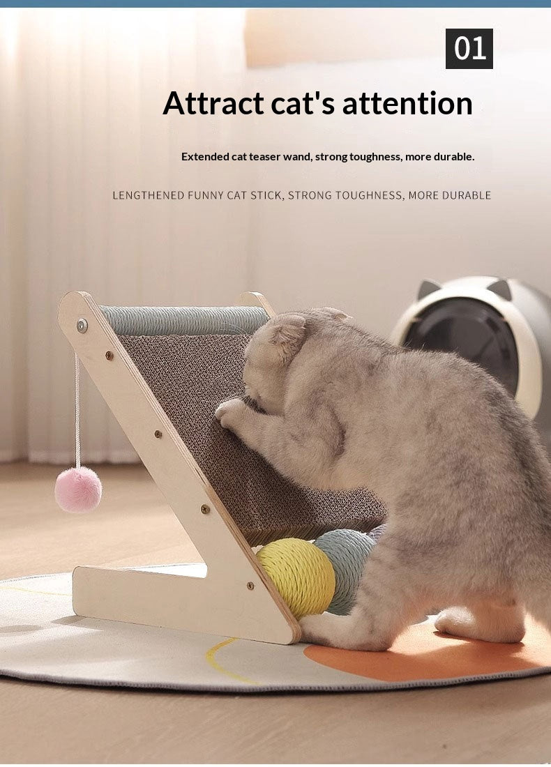 L-Shaped Wall-Mounted Corrugated Cat Scratcher With Sisal Ball