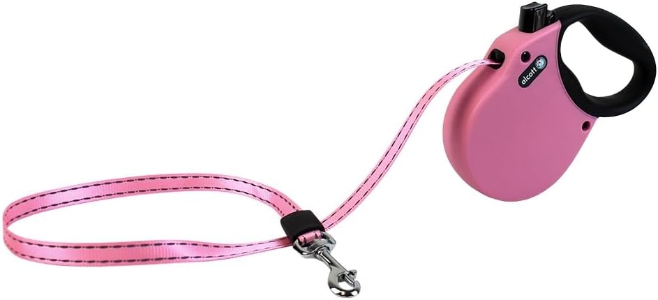 Alcott Adventure Retractable Reflective Belt Leash for Dogs, 10' Long, XS Pink