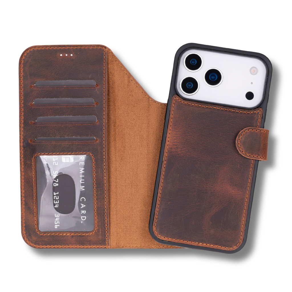 Leather iPhone 18 Pro Wallet Case – Brown - Austin