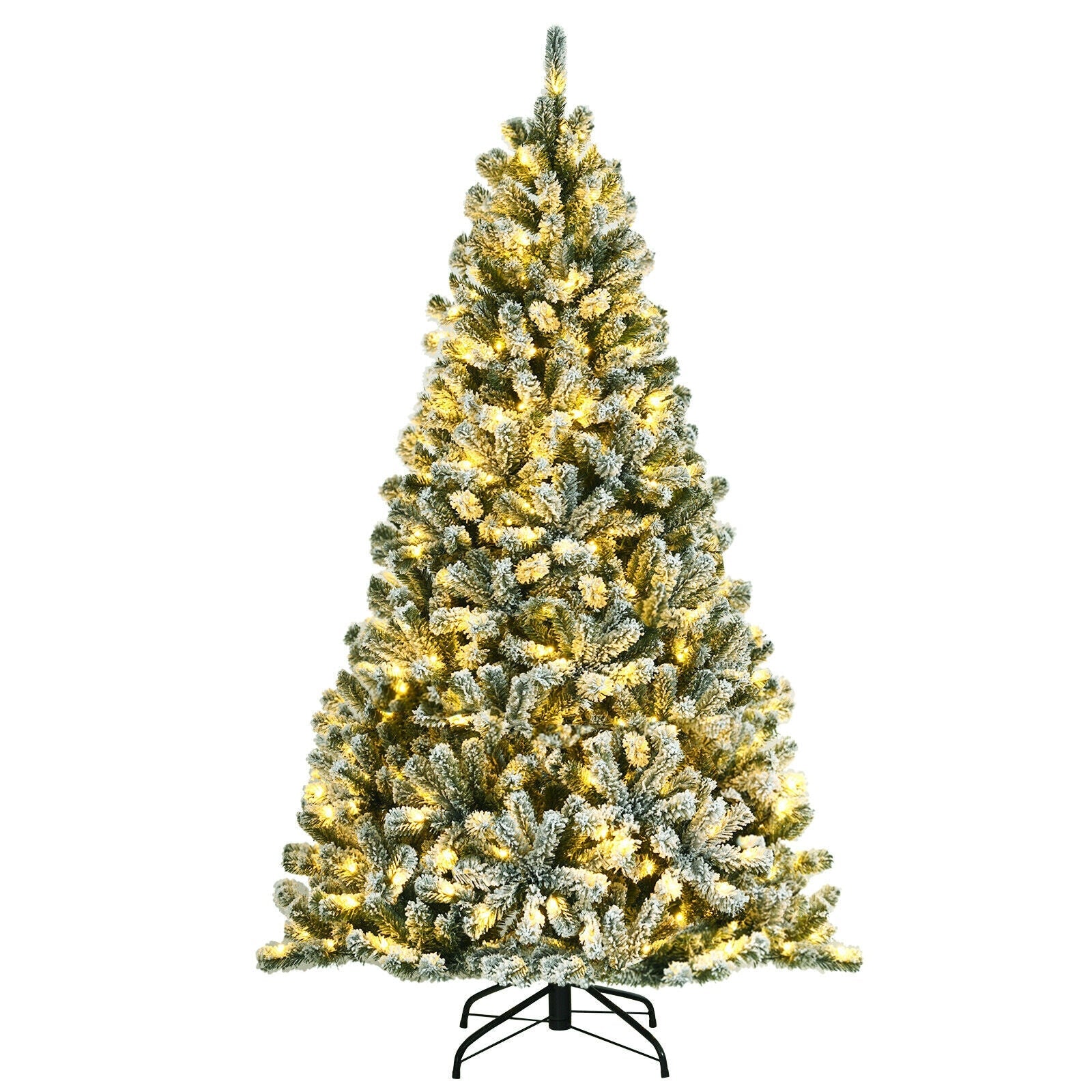 6 Feet Pre-lit Snow Flocked Hinged Christmas Tree with 928 Tips and Metal Stand