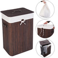 19 Gal Rectangle Laundry Basket Bamboo Clothes Hamper with Handles and Lid