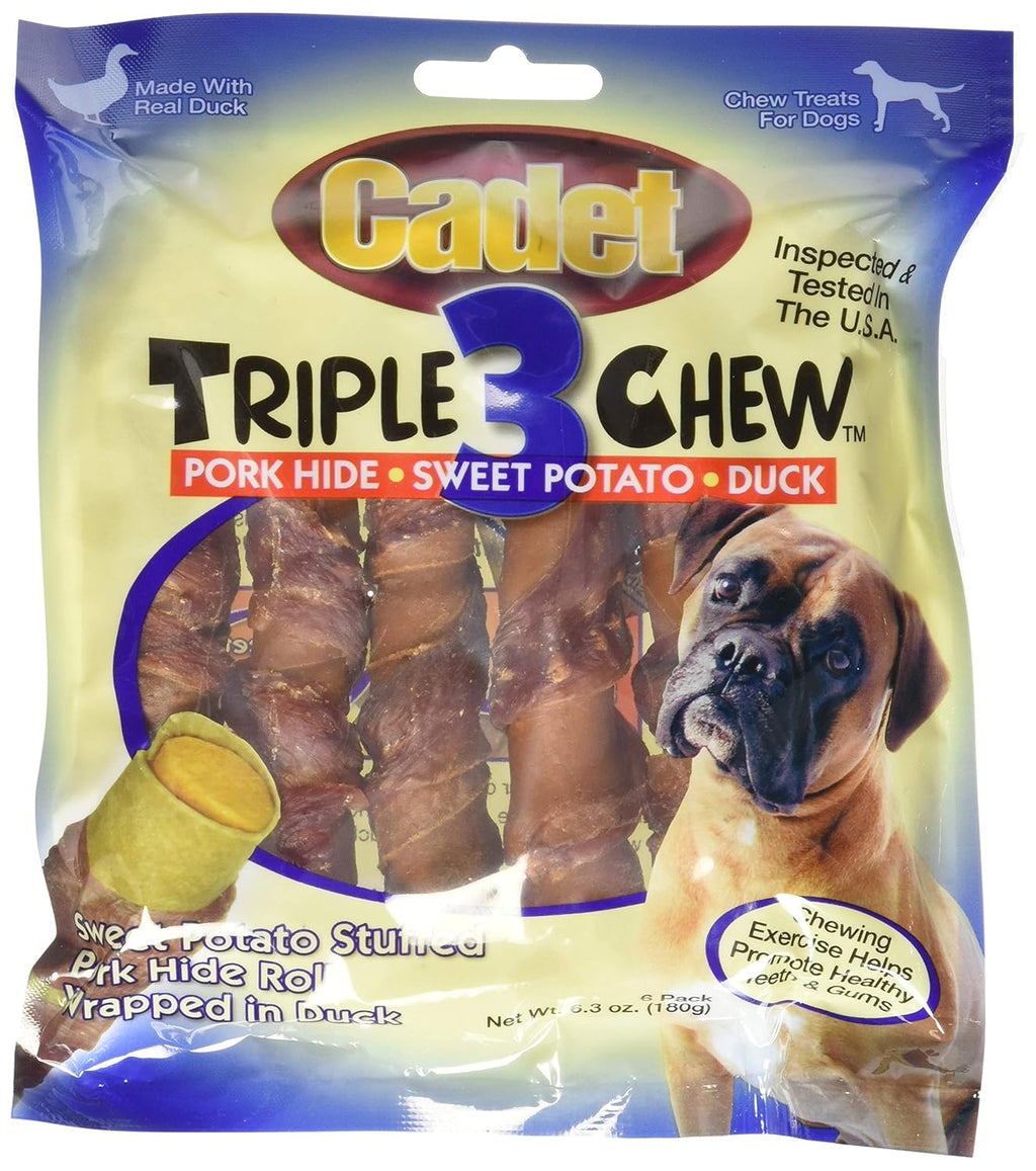 Cadet Triple Chew Duck & Sweet Potato Stuffed Pork Hide Rolls Dog Treats 6 Pack