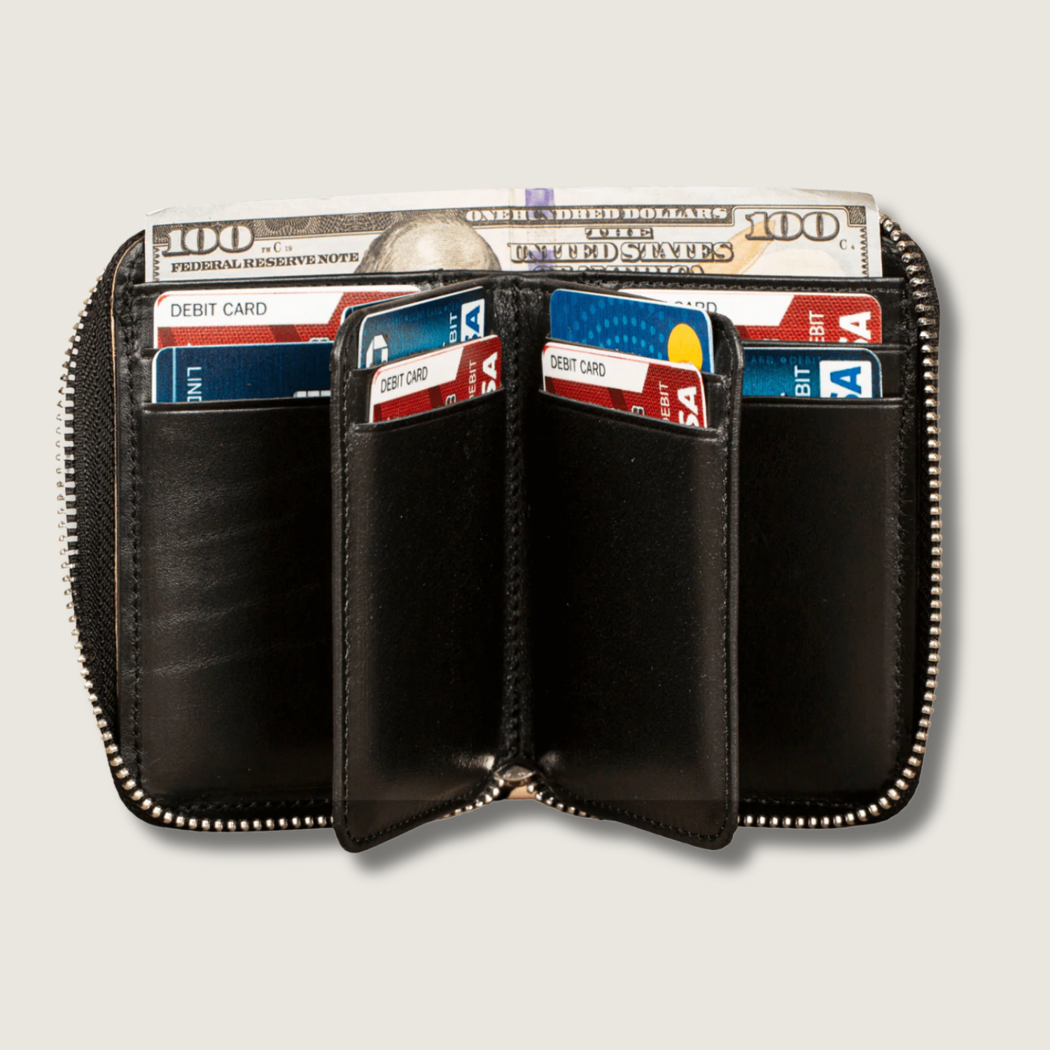 Premium Leather Zipper Wallet - Black - Anniston
