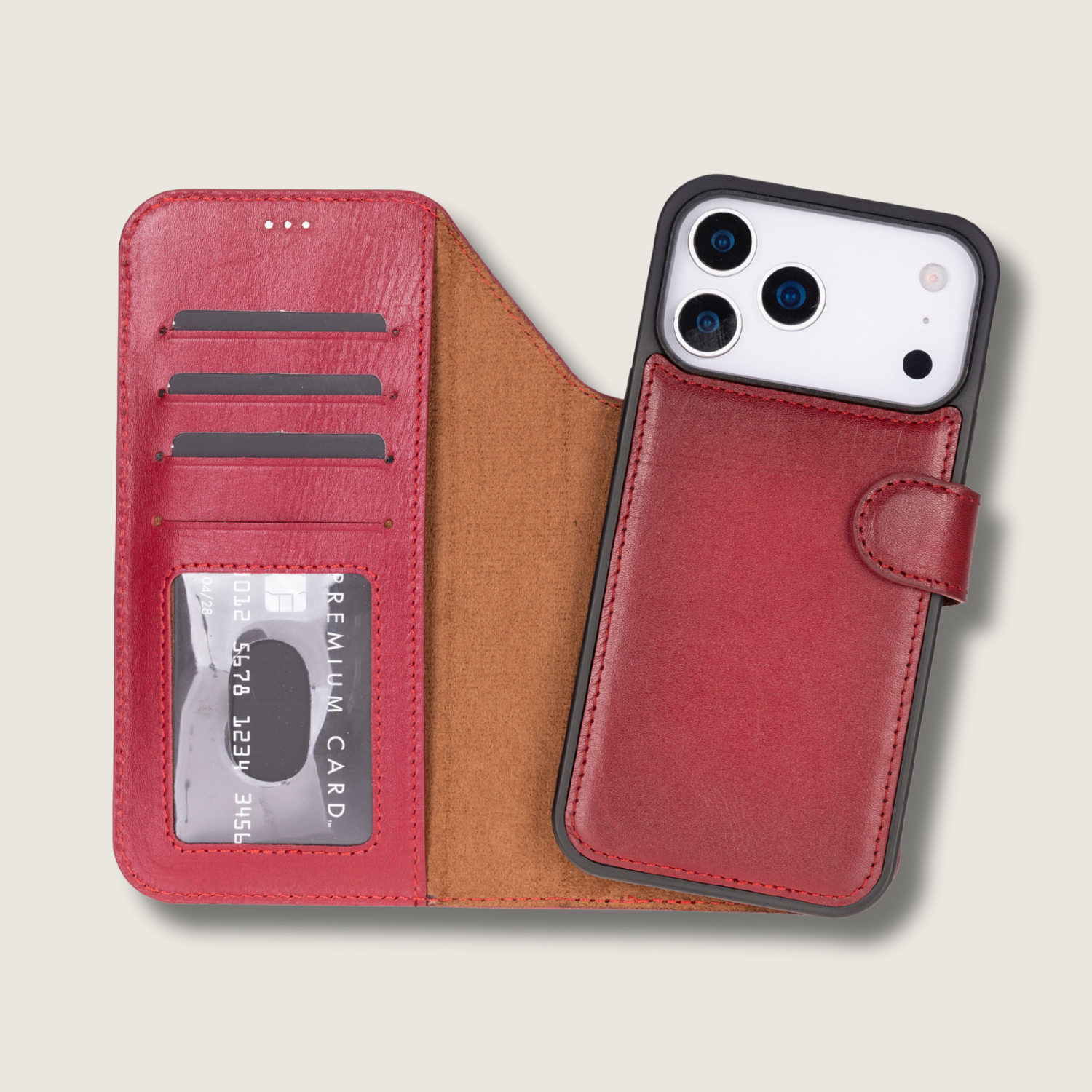 Leather iPhone 17 Pro Max Wallet Case – Red - Austin
