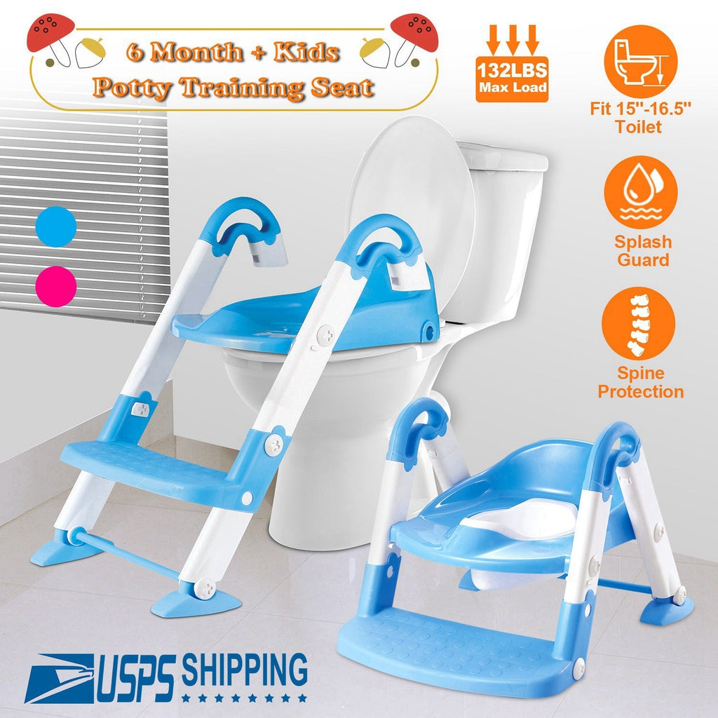 Kids Toilet Seat Toddler Potty Training Chair w/ Steps Stool Baby Toilet Ladder Anti-slip Safety