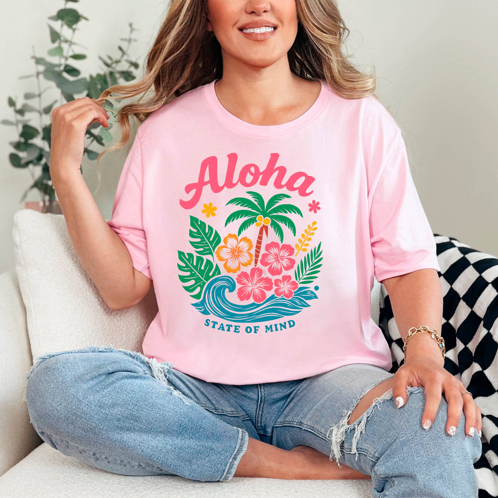 Aloha State of Mind Retro Tropical Graphic Tee Summer Beach
