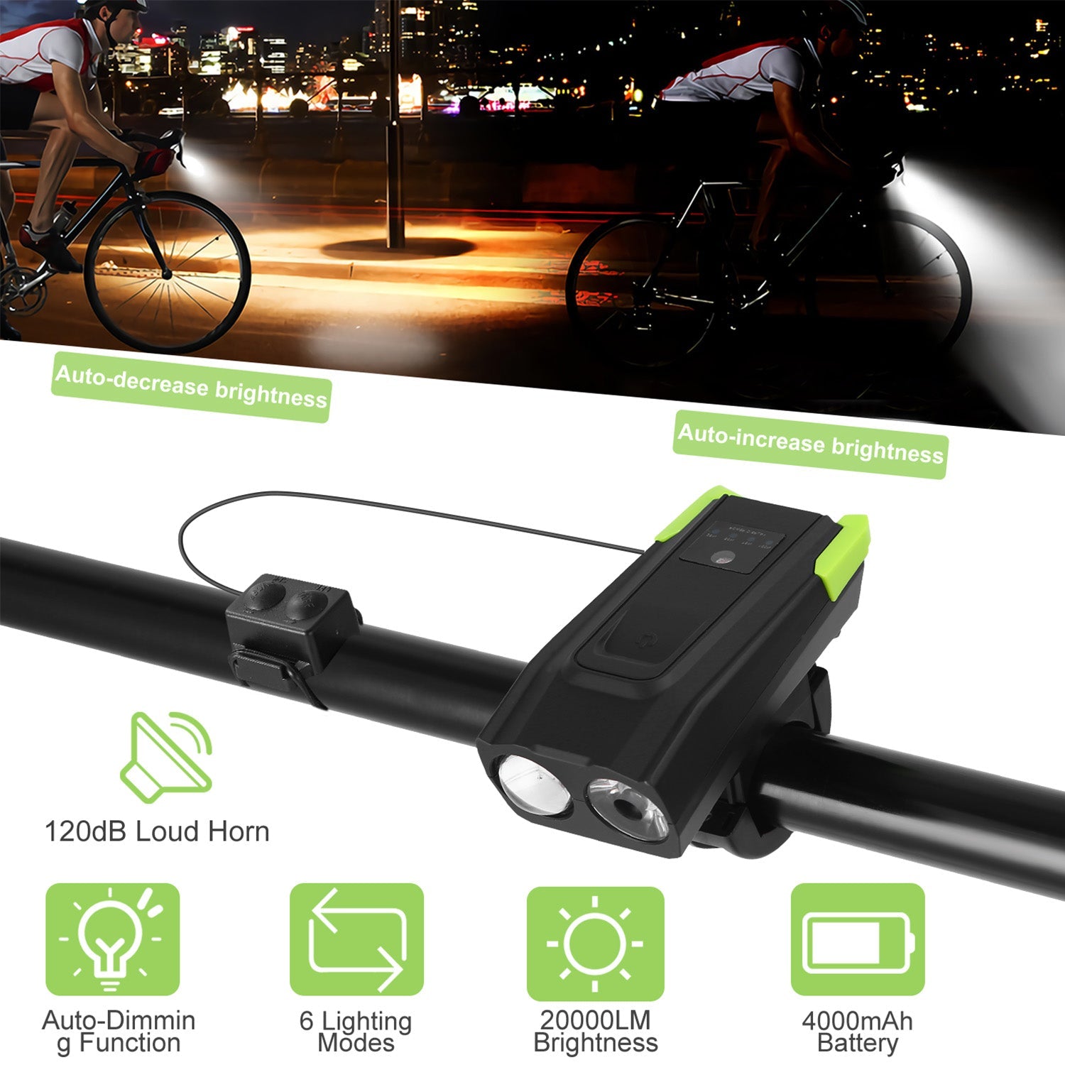 Bike Front Light Set with Horn for Night Riding