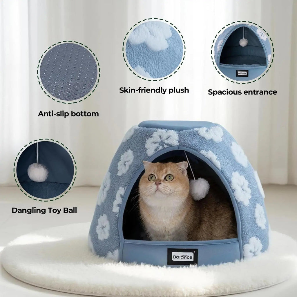 2-in-1 Plush Cat Cave Bed & Tent – 19-Inch